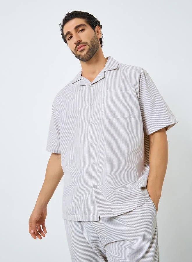 Styli Men Relaxed Fit Striped Shirt and Pyjama Set